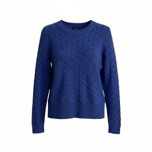 J. Crew Cable Knit Crew Neck Angora Wool Blend Pullover Sweater Royal Blue Large